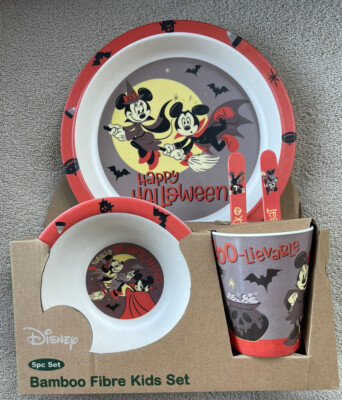 Disney Mickey & Minnie Mouse Happy Halloween Melamine Child Dishes 5pc Set New