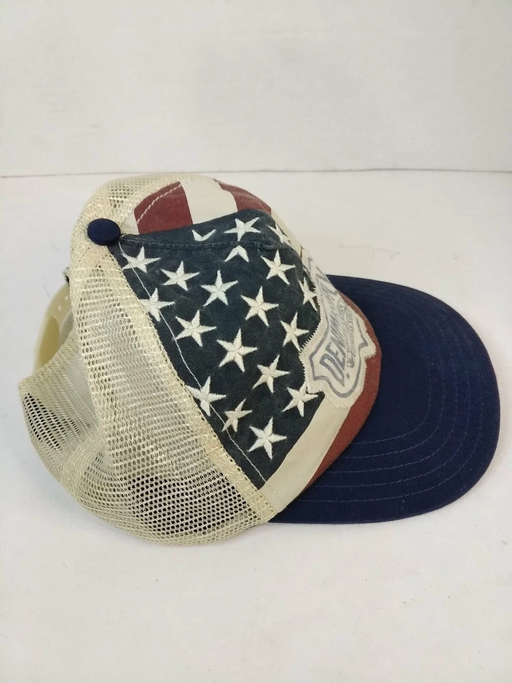 Boné de malha RARO vintage Ralph Lauren denim e suprimentos bandeira americana caminhoneiro Snapback - Imagem 3 de 4