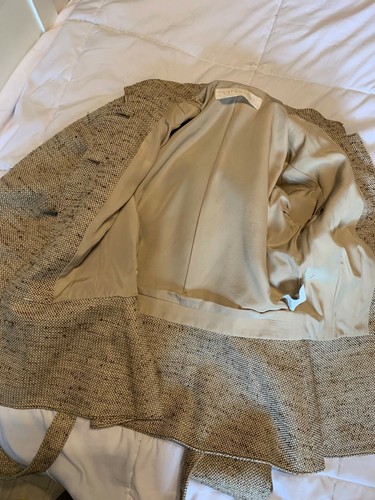 VINTAGE VALENTINO Women's Skirt Suit Cream, Brown Silk Cotton Belt Size 6 - Picture 8 of 9