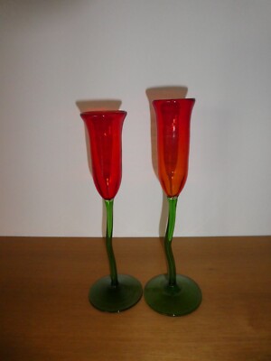 Sektgläser - extravagante Unikate - Murano Glas - Rot/Grün - 