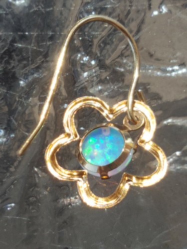 Opal kreierte Ohrhänger rund geschliffene Blume 10 kt massiv Gelbgold - Bild 8 von 12