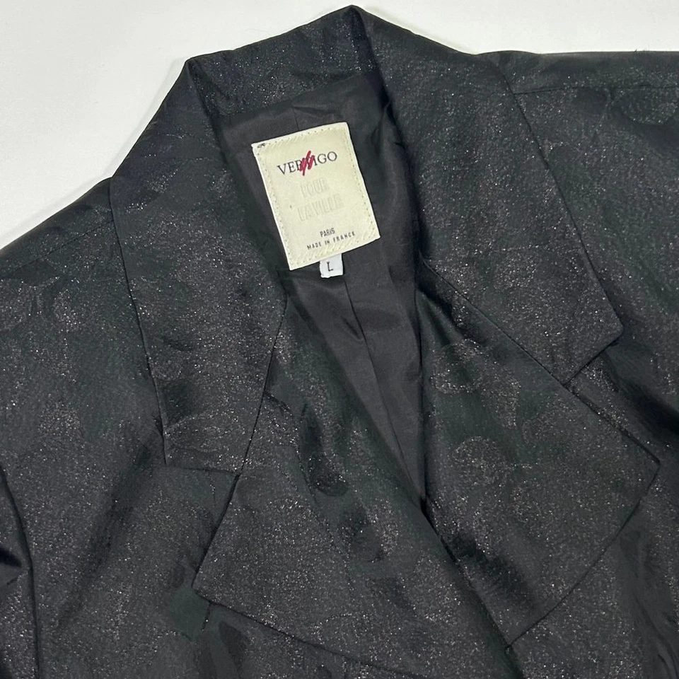 Blazer de jacquard negro con botones dorados Vertigo Paris usado en excelente estado chaqueta formal para mujer L Foto 3 de 4