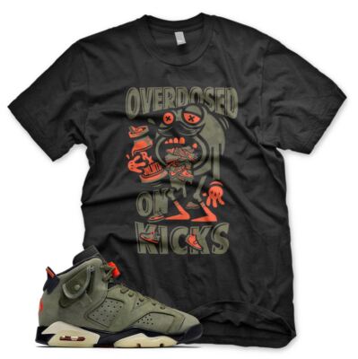 New Black OVERDOSED ON KICKS T Shirt for J1 6 Travis Scott Cactus Jack Olive