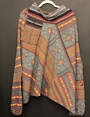 Thailand Boho Wide Leg Harem Pants Cotton  Women's Small Peruvian Print C3