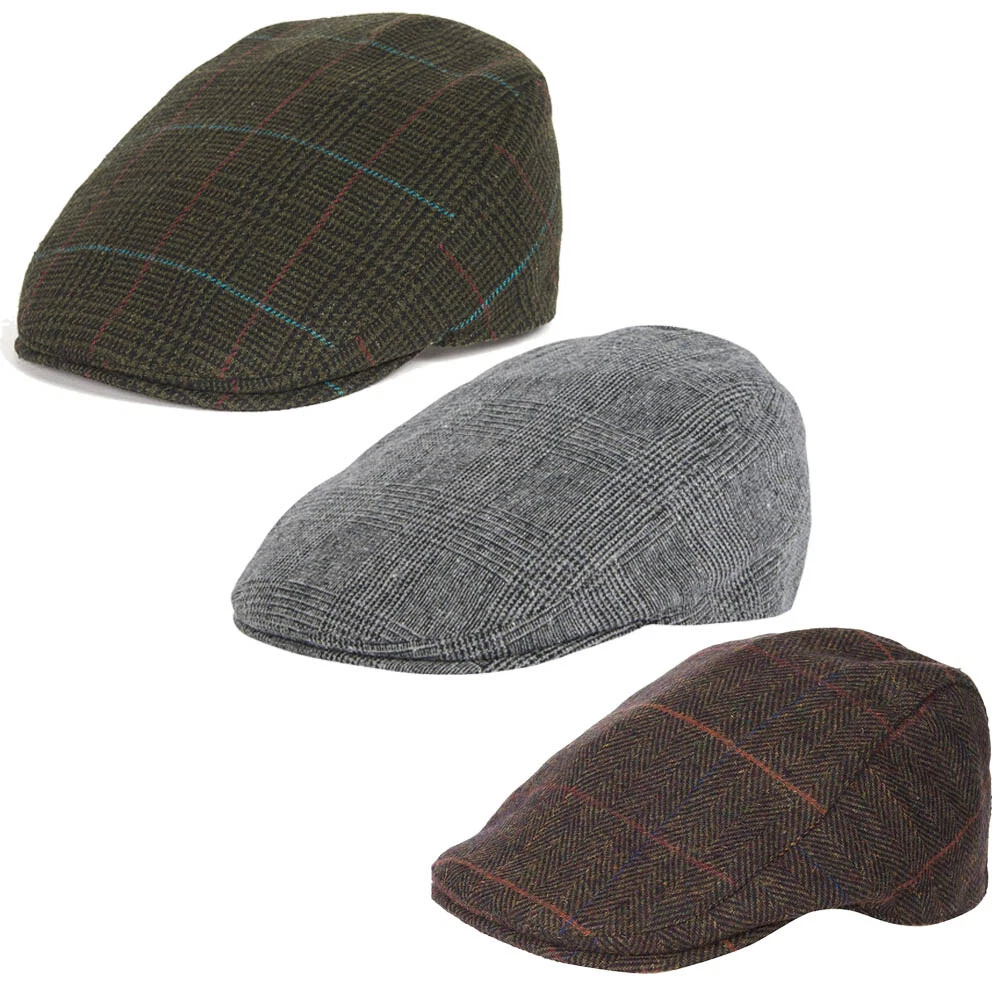 Barbour Mens Cheviot Dark Green Check Flat Cap With Ear Flaps Size Large 59cm