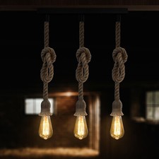 Vintage Hemp Rope Ceiling Light 3 Head Cluster Light E27 Hanging Pendant Lamp