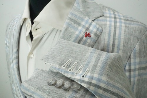 Isaia Canapa Hemp Gray Blue Plaid Sport Coat Jacket Sz 40R BRAND NEW - Picture 4 of 7