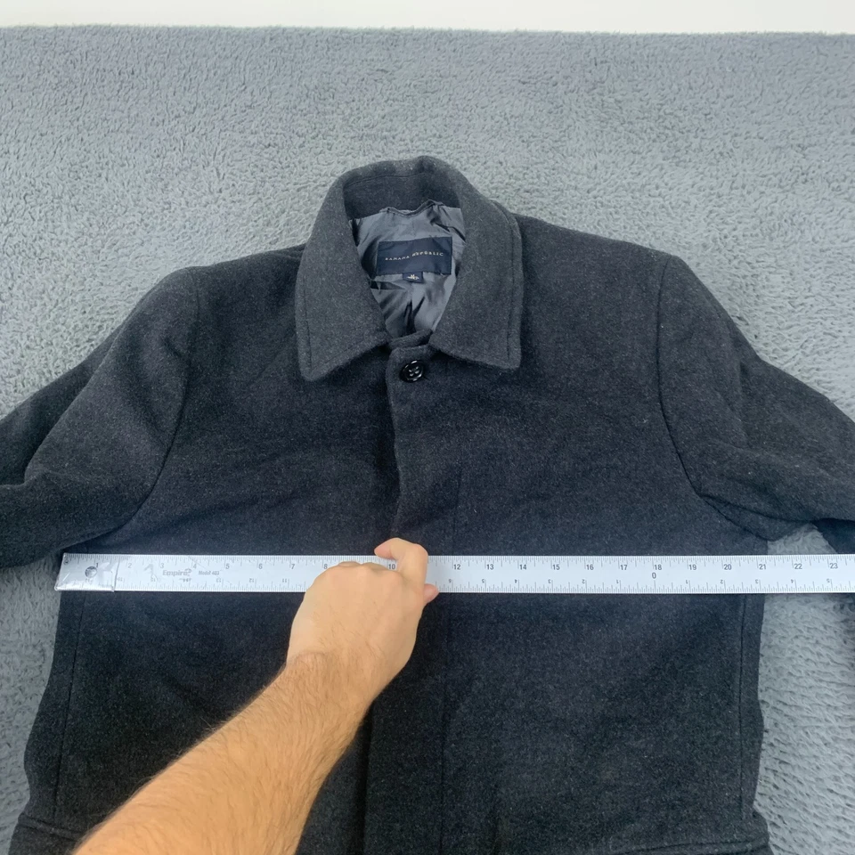 Banana Republic Mens Jacket M Black Wool Cashmere Pea Coat Button Up Collar Long - Image 4 of 4