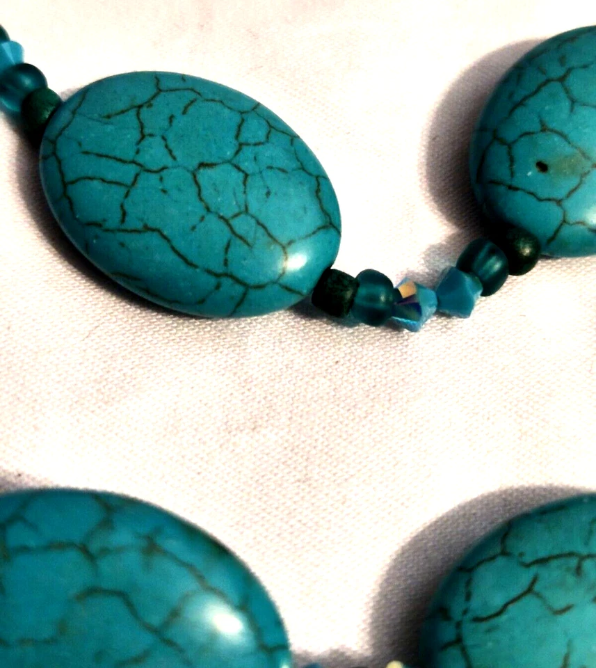 Brincos de pulseira de colar de contas turquesa falsa cristal parure e espaçadores de vidro - Imagem 2 de 4