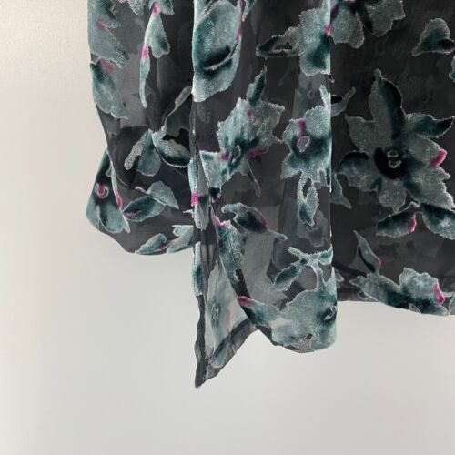 Amaranto Womens Top Size 18 Black / Teal Floral Sheer Button Up - Picture 3 of 9