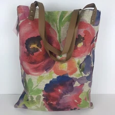 NEW Reusable Shopping Bag Tote Grocery Burlap Feel Floral 13.7" x 18"