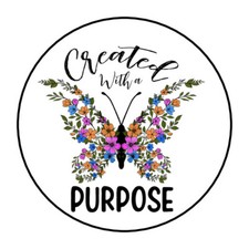 30 CREATED WITH A PURPOSE ENVELOPE SEALS LABELS STICKERS 1.5" ROUND BUTTERFLY