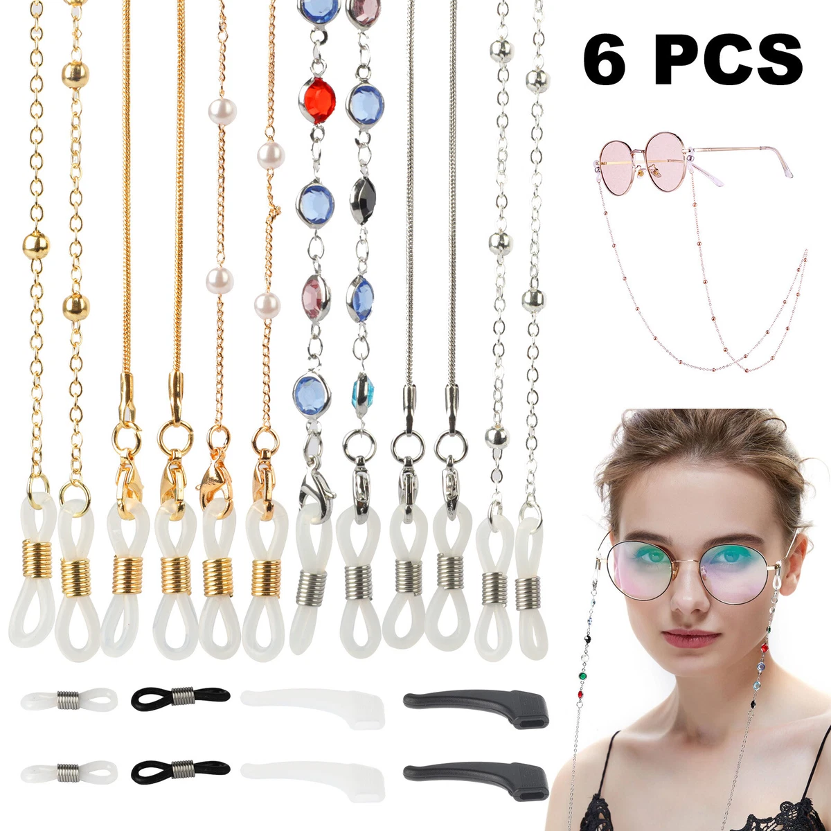 6PCS Holder Neck Eyeglass Sunglasses Chains Glasses Strap Necklace  Adjustable