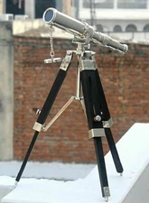 Vintage Brass Silver Desk Telescope Handmade Wooden Tripod Nautical office Decor