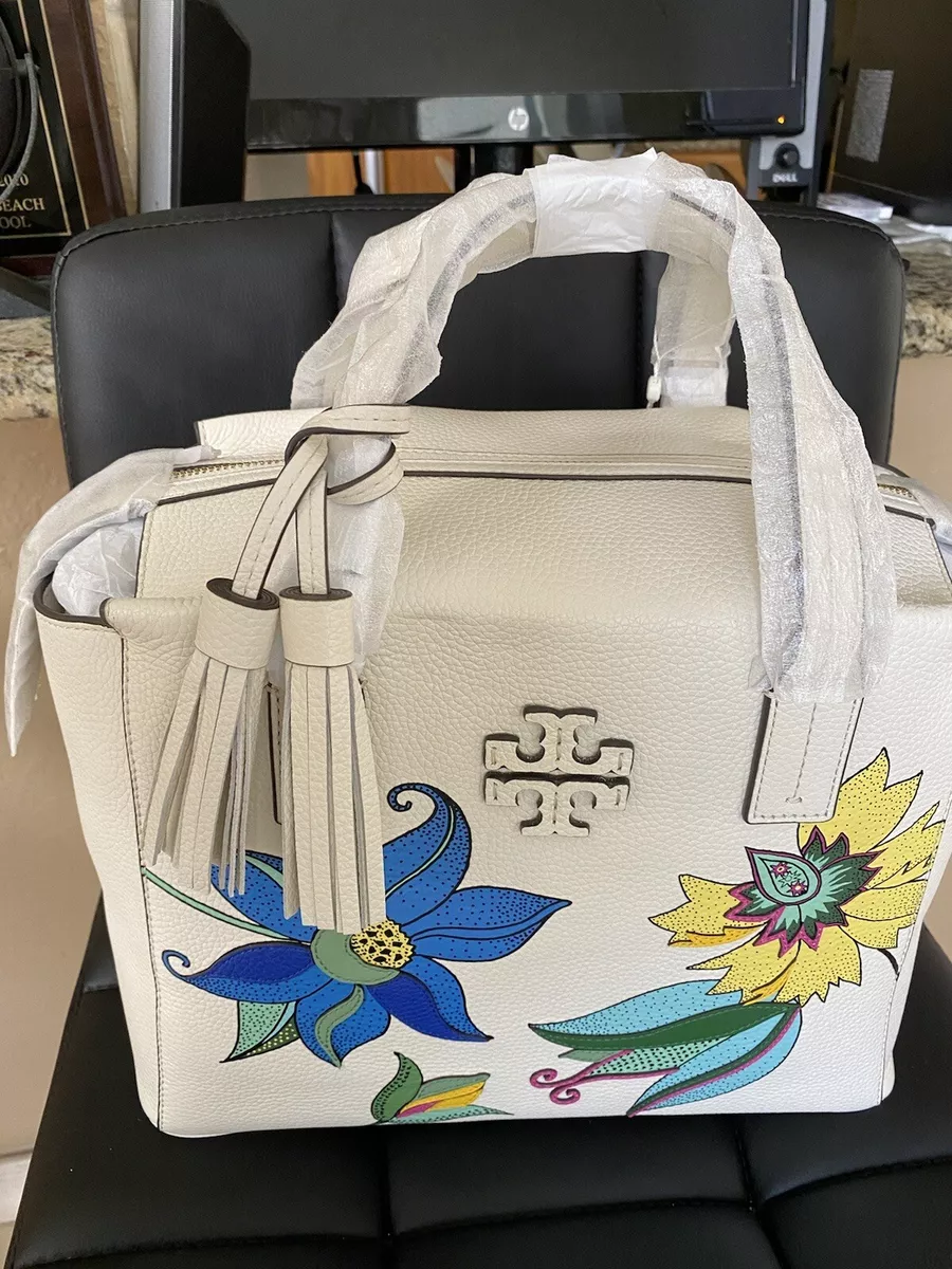 Tory Burch Leather Thea Floral Applique Slouchy Satchel Ivory white Handbag  $695