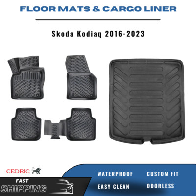 Car Floor Mats & Trunk Cargo Liner for Skoda Kodiaq 2016-2023 3D TPE FULL Set