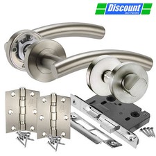 Bathroom Door Handle Pack with Arched Cylindrical Brushed Steel Door Handles