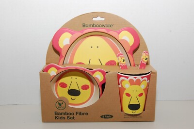 Eco friendly Children Toddler Baby 5 Piece Organic Bamboo Dinnerware Set - Lion