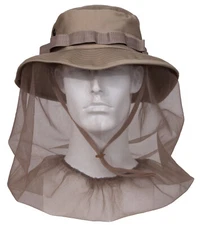 Khaki Boonie Hat with Mesh Mosquito Netting - Insect & Bug Outdoor Head Net Hats
