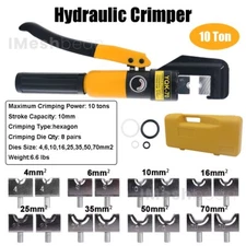 US 10T Hydraulic Crimper Wire Battery Cable Lug Terminal Crimping Tool w/8 Dies