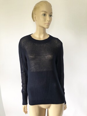 NWOT OHLIN/D NAVY BLUE PURE COTTON KNIT PERU PULLOVER-SWEATER SIZE L