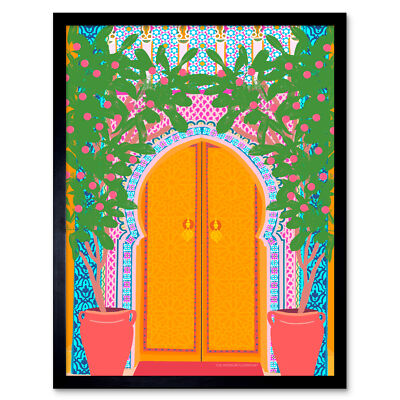 Marokkanische Tür helle Illustration Wandkunstdruck gerahmt 12x16
