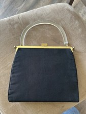 VTG BLACK EVENING PURSE HANDBAG WITH LUCITE HANDLE
