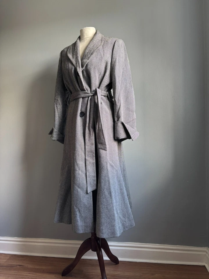 PRINCIPLES FIT FLARE COAT 14 12 black white herringbone belt princess bnwt £190 - Image 2 of 4