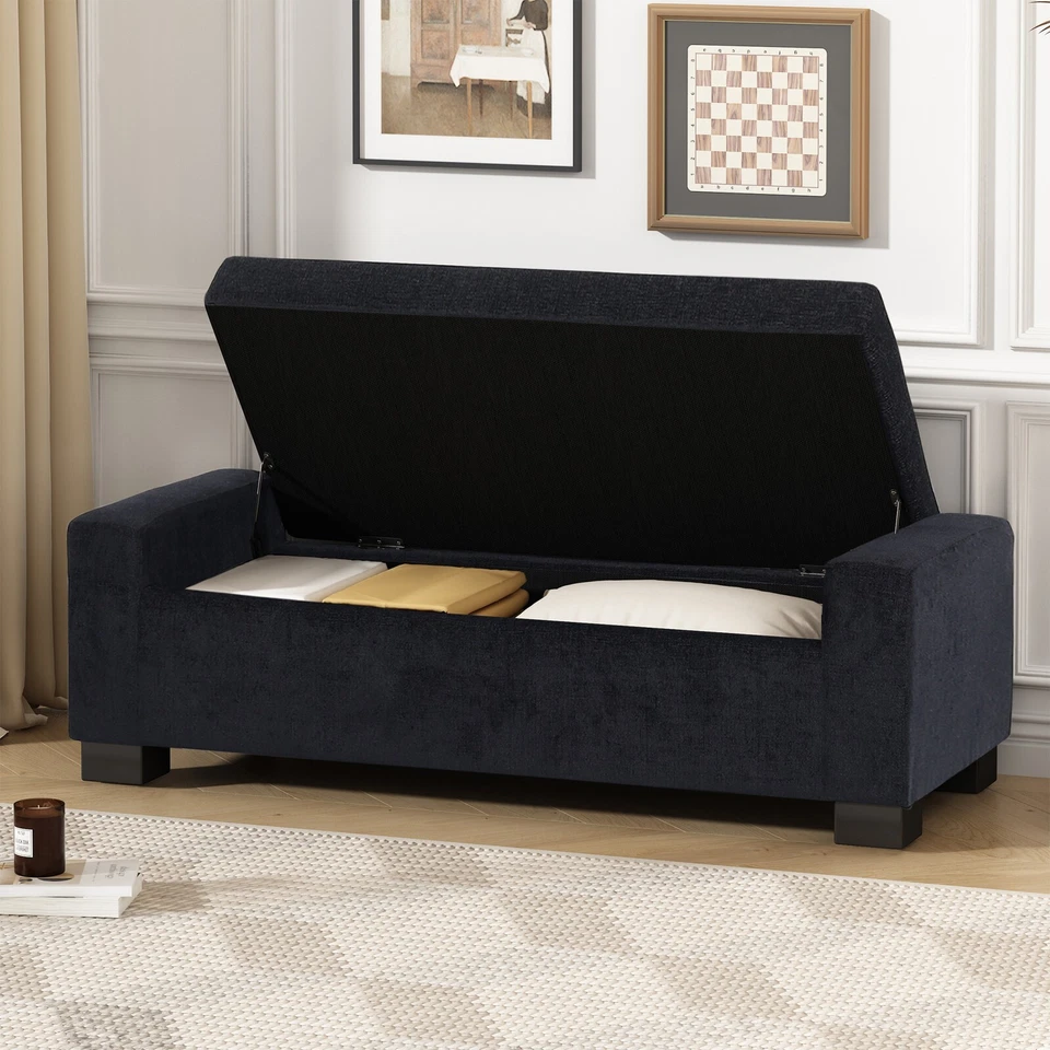 Bella Black Green Upholstered Storage Ottoman - Image 2 of 4