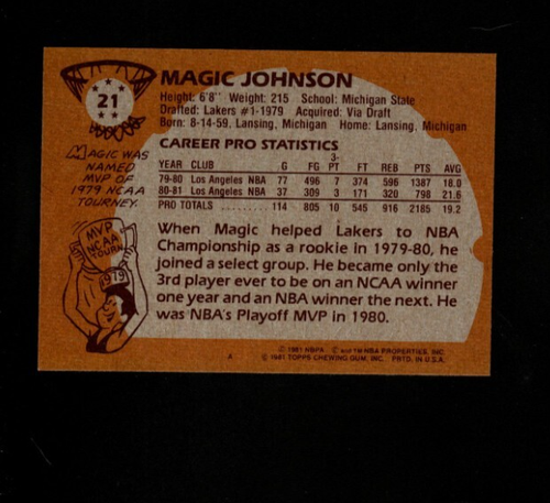 9685* 1981-82 Topps # 21 Magic Johnson NM-MT - Picture 2 of 2