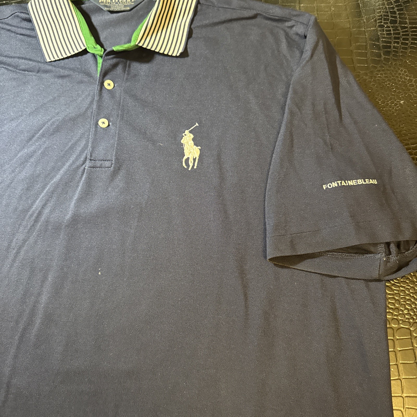 Polo Ralph Lauren golf manica corta blu navy colletto a righe grande pony XL camicia