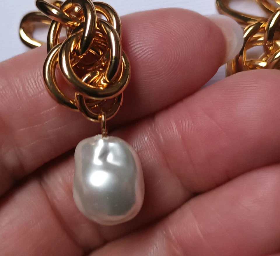 Brincos House of Harlow 1960 gota de ouro pérola de vidro declaração pendente sem níquel - Imagem 4 de 4