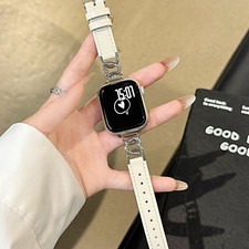 For iWatch Series 10 9 8 7 6 5 Ultra Diamond PU Leather Watch Band Slim Bracelet