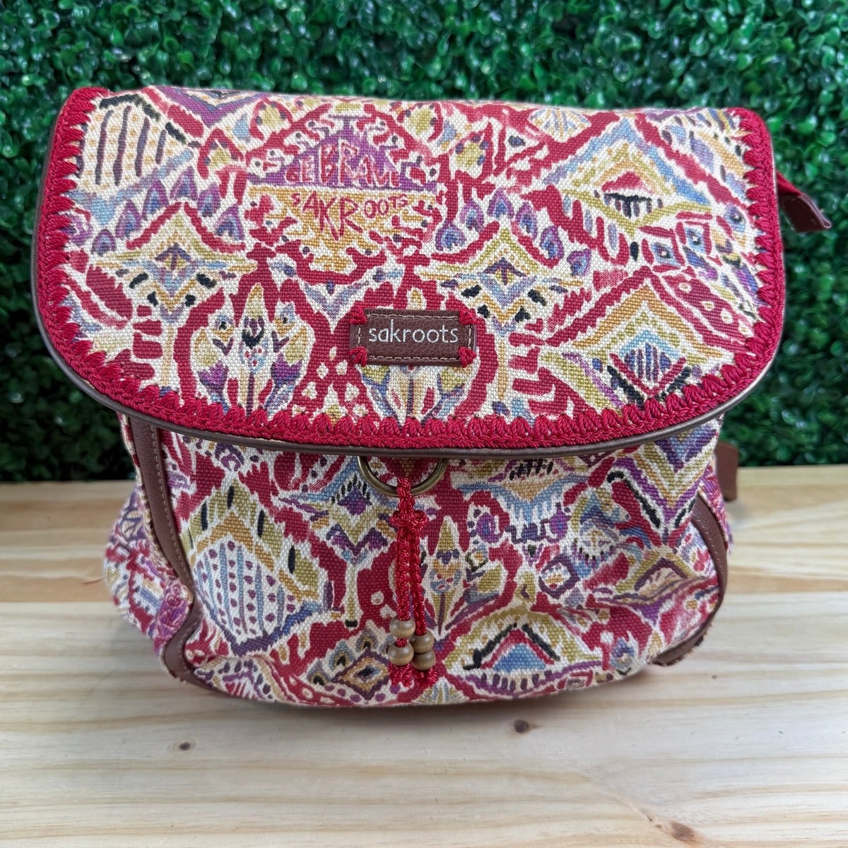 Sakroots Artist Circle Convertible Backpack Red Peace Love 