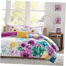 Comforter Set Vibrant Floral Design, Teen Bedding King/Cal King Blue Floral