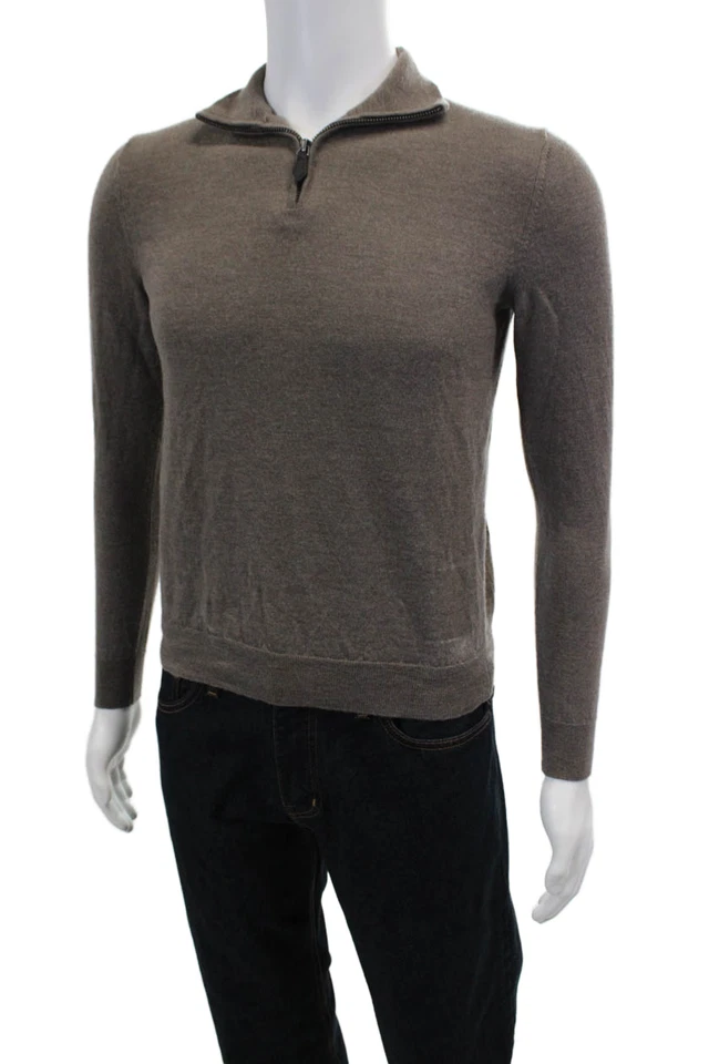 Bloomingdales The Mens Store Mens 1/2 Zip Collared Sweater Brown Size S - Image 2 of 4