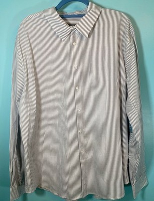 Abbott Elementary Mens XL Gray White Stripe Button Up Shirt Cotton NWT