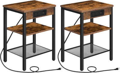 2PC Side Tables w/ Charging Station & USB Port, Small End Tables for Small Space
