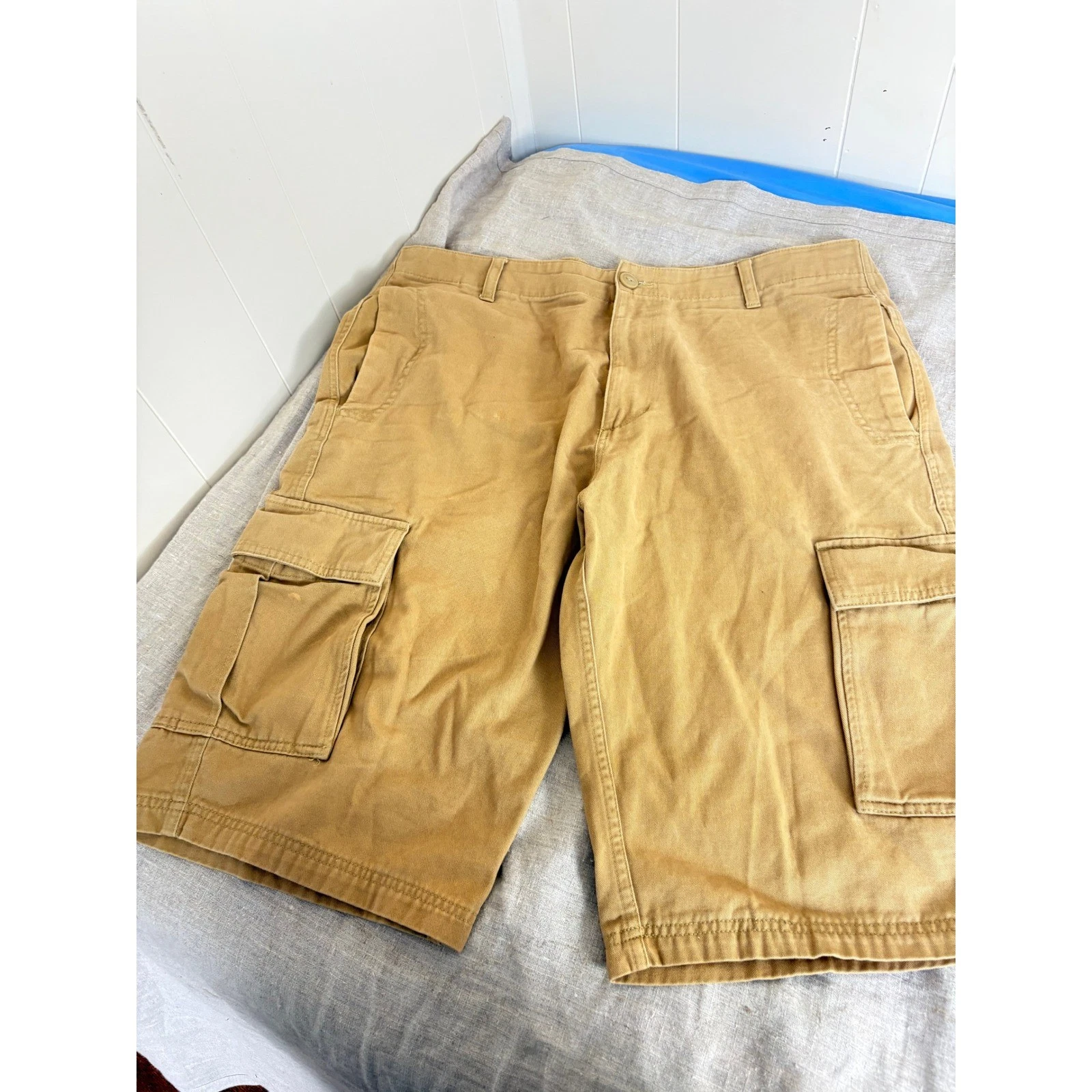 Sean John Mens Cargo Shorts Tan Khaki Cotton Twill Multi-Pocket Size 36
