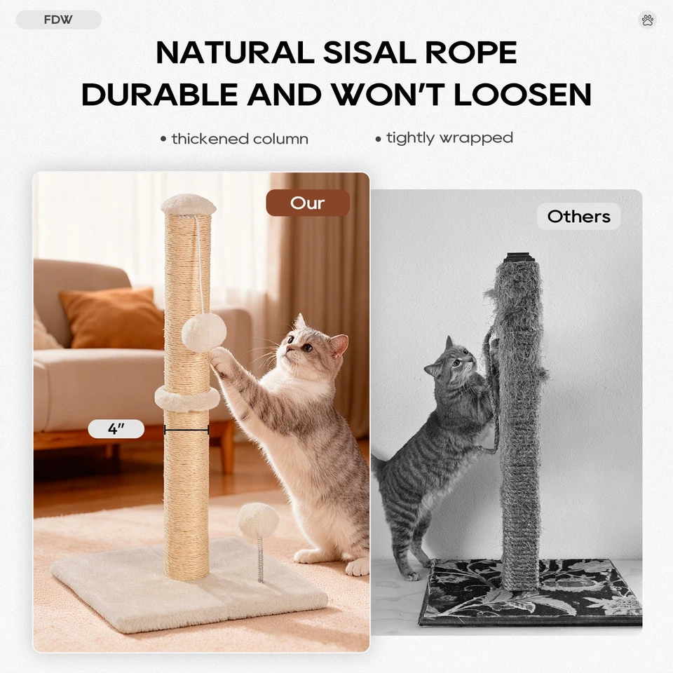 33 Inch Cat Scratching Post Cat Scratcher Natural Sisal Rope Scratch Post Trees - Image 2 of 4