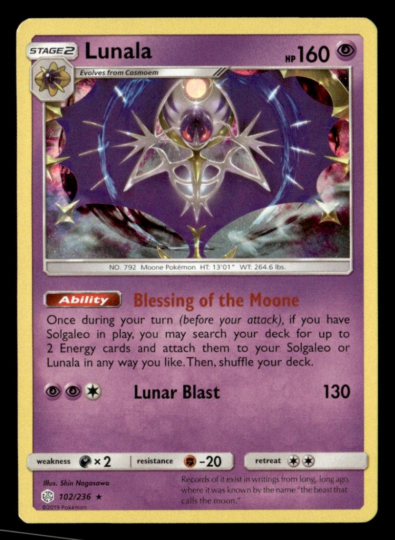 Lunala Holo Rare SM - Cosmic Eclipse 102/236 NM Pokémon TCG