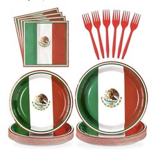 96Pcs Mexico Flag Birthday Party Supplies Mexican Flag Party Plates Napkins Fork