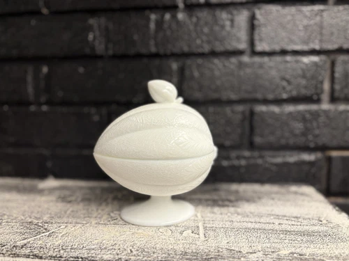 Antique Atterbury Milk Glass Mellon and Leaf Butter Dish Pat Apr 23, 78