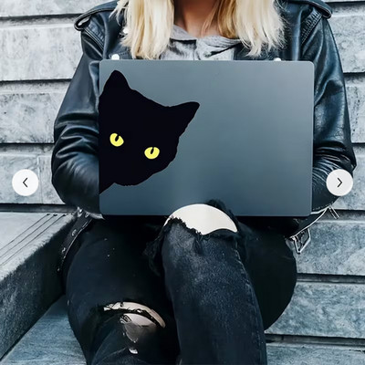 DECALS STICKERS PATCHES  LAPTOP CARS TRUCKS  WINDOWS BLACK CAT YELLOW EYES
