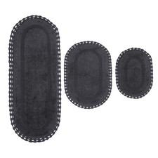 Hampton Crochet Reversible 100 Cotton Bath Rug Set, 3-Pcs Set with Runner, Gray