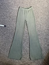 Shein Khaki Ribbed Knit Flare Trousers | Size S / UK 8C2