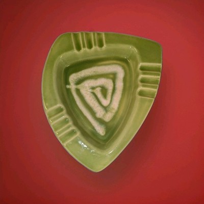 Very Cool Vintage MCM  Phil-Mar Ashtray, Green Ceramic w/ White Swirl, 9'' x 11''