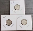 Mercury Silver Dimes 1936, 1937, 1942 10C Lot Variety Business Strike