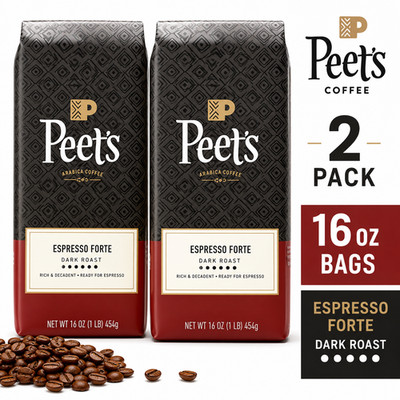 PEET S ESPRESSO FORTE WHOLE BEAN COFFEE   16 OZ BAGS, 2-PACK