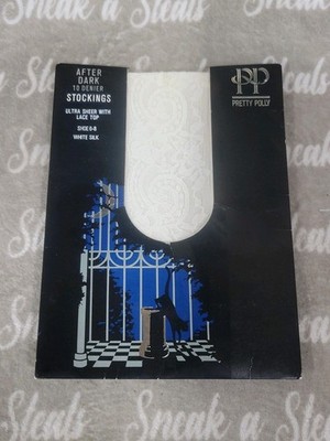 Pretty Polly 'After Dark' ultra-sheer lace-top stockings Size 6-8 